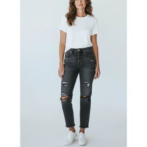 PacSun Womens Distressed Black Mom Jeans Size 23 - 100% Cotton High-Waisted Ripp